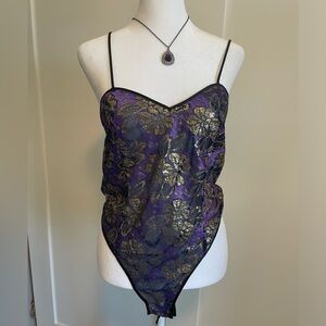 purple and gold lace gold lable victorias secret bodysuite